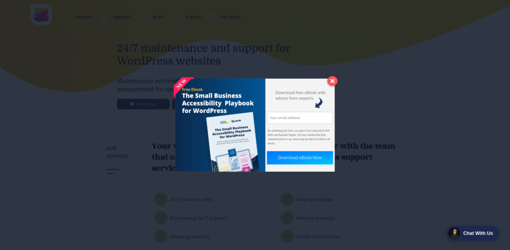 Free eBook on WordPress accessibility and maintenance support.