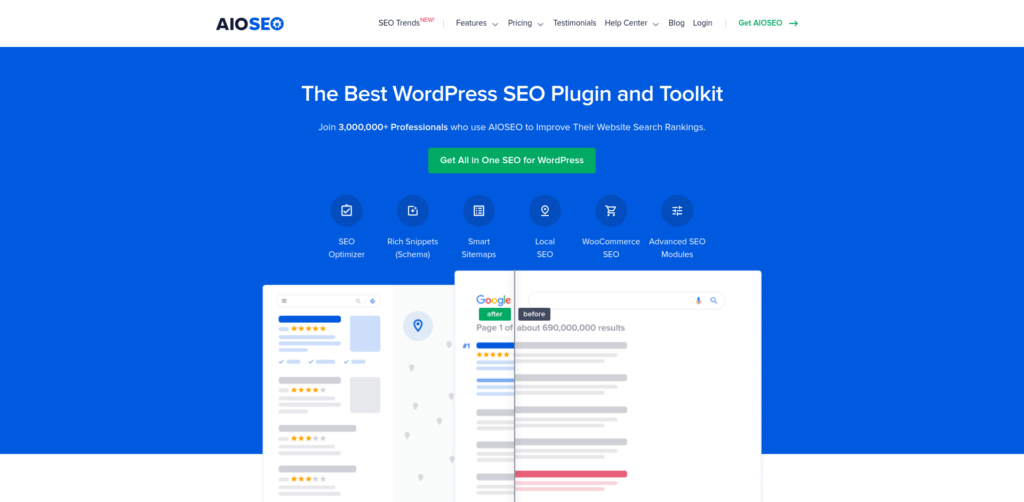 AIOSEO WordPress SEO plugin homepage screenshot